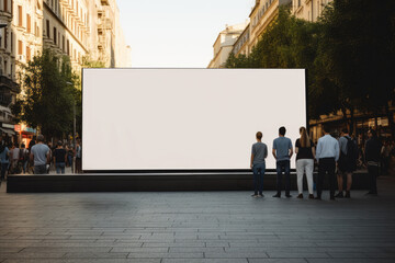 Wall Mural - people on the street look at big Blank mockup billboard on urban city area