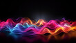 Abstrakter futuristischer Hintergrund in Akustik wellen leuchtenden Neon Farben für Webdesign und Drucksachen als Vorlage Querformat, ai generativ