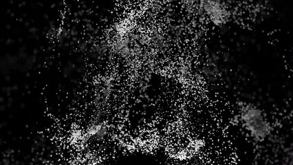Wall Mural - particles move upward in flow. design. vortex flow of small particles on black background. magical v