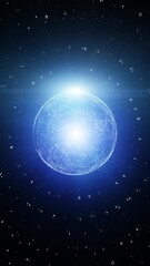 Wall Mural - rotation of network sphere with shiny star lens flare light and binary numbers data animation. artif
