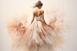 graceful girl in a ballet dress drawn in watercolor back
