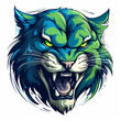 a wildcat head in blue and green colors isolated on a white background