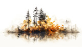 Fototapeta Panele - Autumn leaves falling in the landscape in double exposure. AI generated