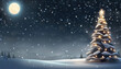 Beautiful christmas tree with snow and moon and copy space