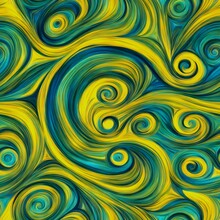 Yellow Green Swirls And Spirals Seamless Background