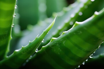 Wall Mural - A detailed view of a plant with small water droplets on its leaves. This image captures the beauty and freshness of nature. Perfect for use in gardening, environmental, or health-related projects.