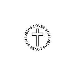 Poster - Jesus loves you with christian cross isolated on white background