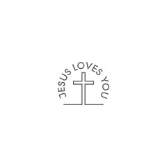 Poster - Jesus loves you with christian cross isolated on white background