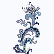 A Drawing Of A Blue And Purple Flower Paisley On A White Background