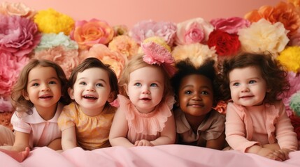 Sticker - A group of children laying on top of a bed