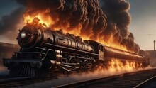 Steam Train At The Station Blowing Up On Fire Melting