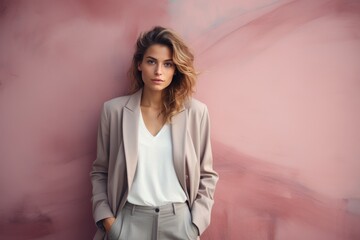 Wall Mural - Fashion woman in beige and pink colors