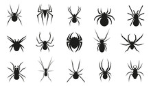 Set Of Black Spider Icons. Halloween Spider Icons. Spider Silhouette Collection
