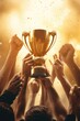 © piai - Hands raised up the gold cup of champions. Generative AI