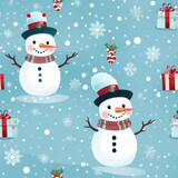 Fototapeta Dinusie - Snowman Christmas theme background seamless