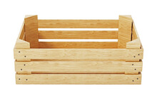 Empty Wooden Crate Isolated On Transparent Background. 3D Illustration