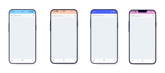 Aufkleber - Vector phone collection - Set of flat design illustration of smartphones with blank empty web browser on screen. White background 