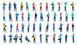 Businesspeople and office people collection - Set of vector illustrations with various diverse character in casual professional clothes standing, using computers working and talking. Flat design