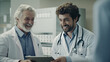 © Visual Studio - Doctor with clipboard talking to smiling patient at hospital or health clinic