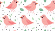 Seamless pattern with pink birds. hand-drawn illustration of cute birds