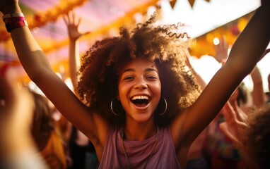 A delighted teenager at a vibrant music festival. Generative AI