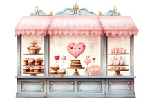 Bakery Window Display Of Heart-shaped Cupcakes Vintage Illustration Isolated On A Transparent Background, Generative Ai