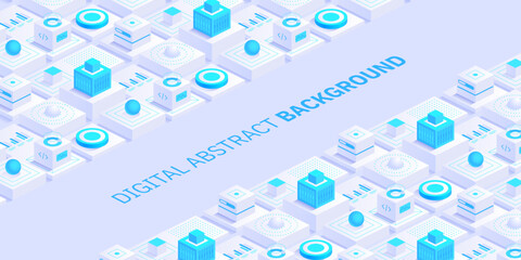 Future technology digital abstract background concept Digital cyberspace and data network Quantum computer or block chain of finance data Blockchain fintech and mining cryptocurrency Vector isometric