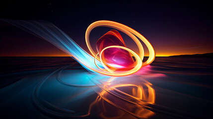 Wall Mural - Long exposure light painting, abstract curves and swirls, vibrant colors, celestial backdrop