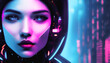 a portrait of a futuristic cyberpunk woman. Generative AI