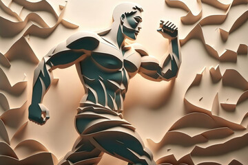 Wall Mural - Paper art fitness man, AI generated