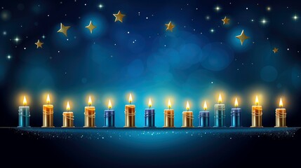 Wall Mural - Hanukkah festive celebration concept, glow of the menorah with shining candles and star