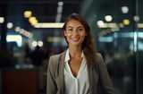 Fototapeta  - happy young woman with glasses talking and smiling at meeting with female job candidate in office area