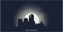 USA United States San Diego Cityscape Skyline City Panorama Vector Flat Modern Banner Art. US California American County Emblem Idea With Landmarks And Building Silhouette At Sunrise Sunset Night