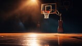 Fototapeta Sport - Basketball hoop and ball in the basketball court background.