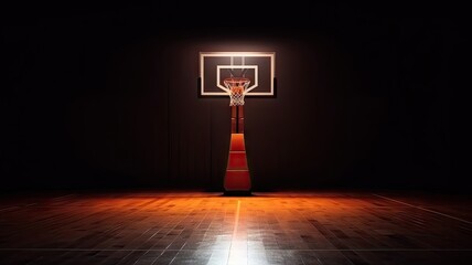 Basketball hoop and ball in the basketball court background.