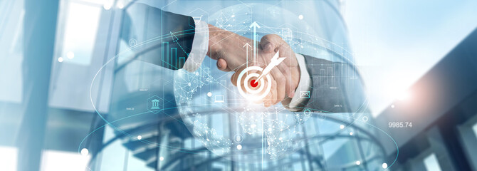 Leinwandbilder - Business target, Business deal of partnership and teamwork, Set up of objective goals growth and success, Business strategy and future sustainable action plan, Long term investment for successful.