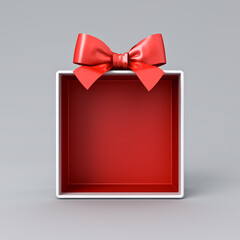 Aufkleber - Blank red gift box product display showcase or exhibition booth mock up stand with red ribbon bow isolated on dark white grey background with shadow minimal conceptual 3D rendering