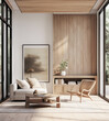 © JuanM - Luxury living room interior composition with a paneled wall, a sofa a window next to them.