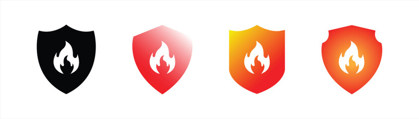 Wall Mural - fire shield icon set. shield fireproof, protect fire icon symbol sign collections, vector illustration