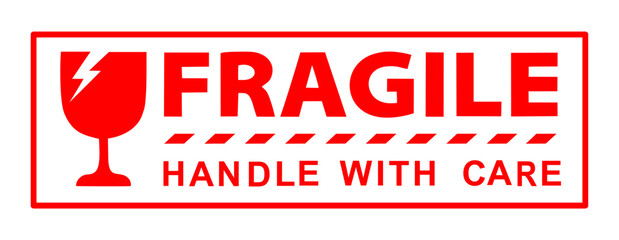 sticker fragile handle with care, red fragile warning label, fragile label with broken glass symbol