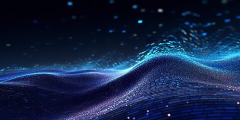 Data technology futuristic illustration. Blue wave pattern on a dark background. .