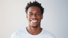 Smile Of Black Man With Perfect White Teeth. On White Background.