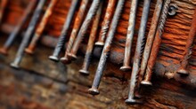 Rusty Nails: Close-up Of Rusted Nails In Old Wood
