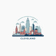 USA United States of America Cleveland city modern landscape skyline logo. Panorama vector flat US Ohio state icon with abstract shapes of landmarks, skyscraper, panorama, buildings