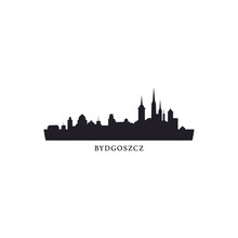 Poland Bydgoszcz Cityscape Skyline City Panorama Vector Flat Modern Logo Icon. European Town Emblem Idea With Landmarks And Building Silhouettes. Isolated Graphic