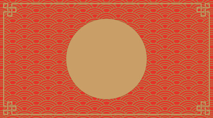 Lunar Chinese new year decoration banner,Vector Gold frame and Chinese Wave Pattern,Chinese traditional oriental ornament in Red Background