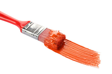 PNG, Brushstroke of red paint and brush, isolated on white background