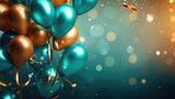 Fototapeta Tulipany - Beautiful Festive Background with Gold and Blue Balloons