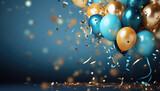 Fototapeta Tulipany - Beautiful Festive Background with Gold and Blue Balloons