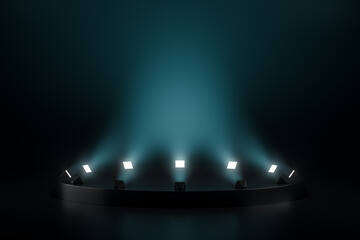 Wall Mural - 3d presentation pedestal illuminated by ray of spot light. 3d rendering of mockup of presentation po